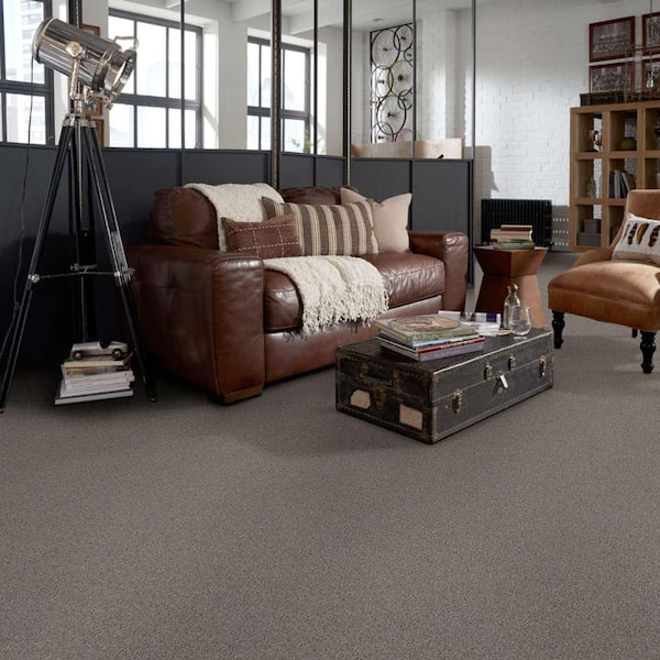 Brave Soul I - Liquid Mercury - Gray 15 ft. 34.7 oz. Polyester Texture Carpet - Installation Required