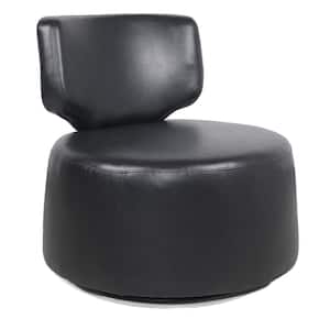 Black Modern PU Leather Accent Armless Swivel Barrel Chair