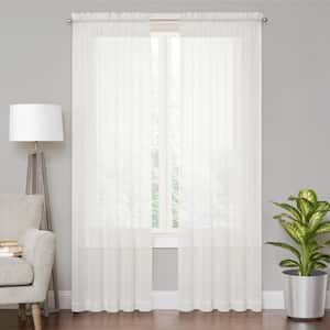 Voile White Solid Polyester 59 in. W x 84 in. L Sheer Single Rod Pocket Curtain Panel