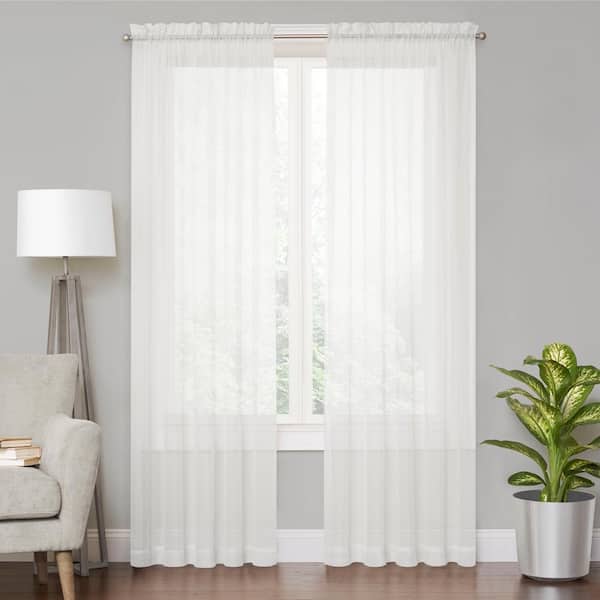 Voile White Solid Polyester 59 in. W x 63 in. L Sheer Single Rod Pocket Curtain Panel