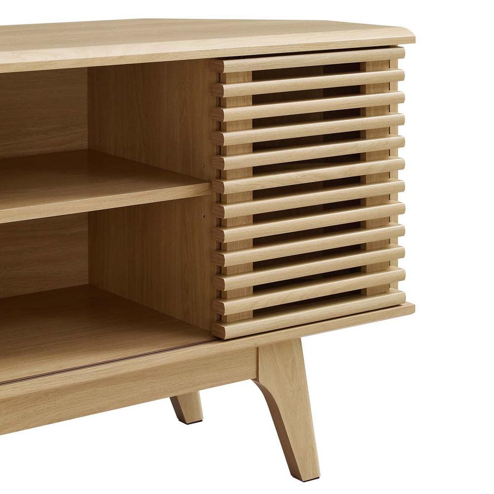 Oak Mid-Century Modern Corner TV Stand with Cabinet
