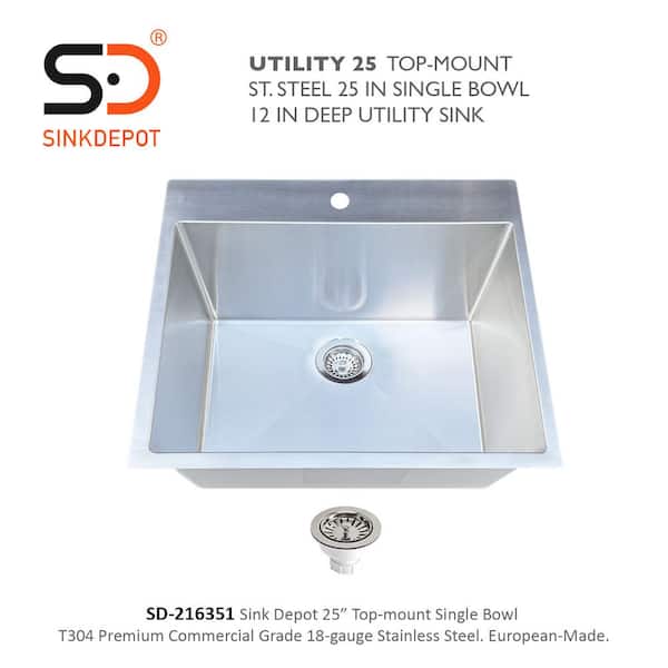 22 Inch Topmount Laundry Deep Utility Sink 16 Gauge Stainless Steel