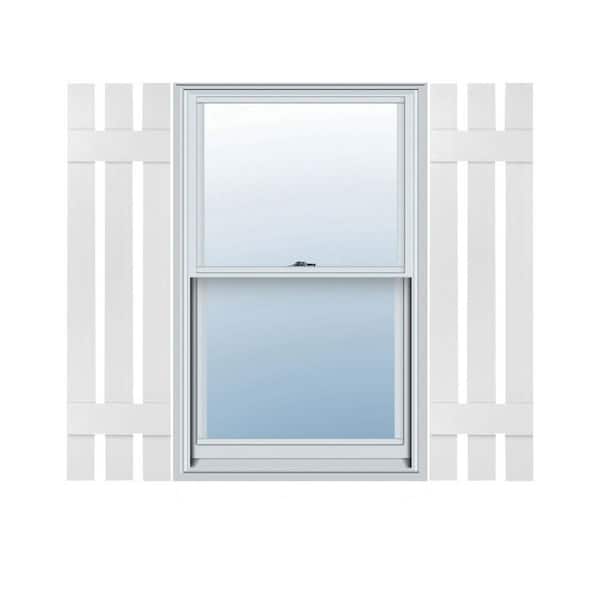 Ekena Millwork 12 in. x 32 in. Lifetime Vinyl TailorMade Three Board Spaced Board and Batten Shutters Pair White