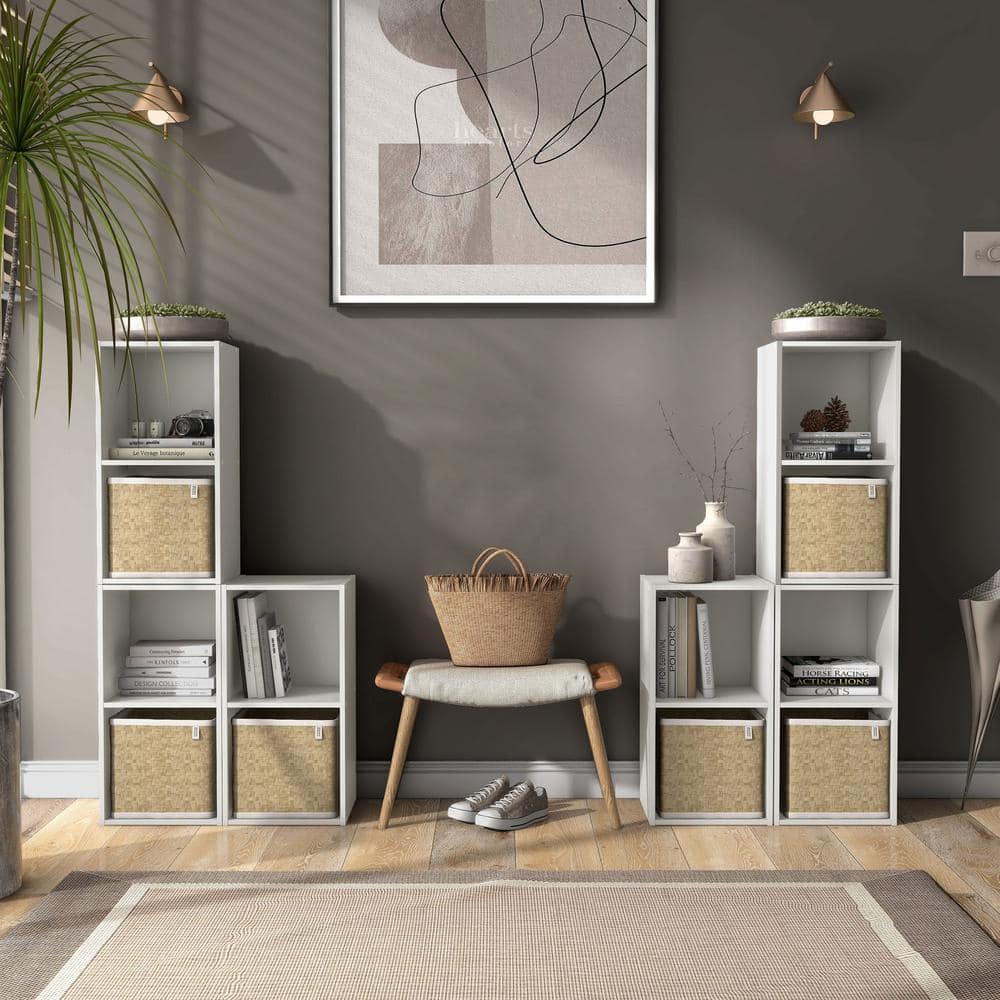White 2-Shelf Stackable Cube Bookcase with Closed Back