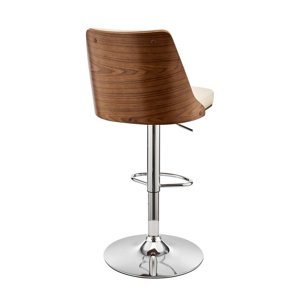 Cream Faux Leather and Walnut Adjustable Swivel Bar Stool