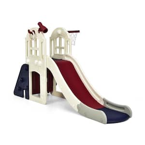 6-In-1 Large Blue 6.25 ft. Slide for Kids Toddler Climber Slide Playset w/Basketball Hoop