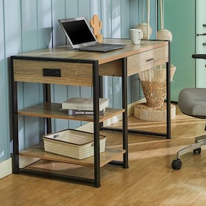 47 in. Maple 1-Drawer Computer Desk with Removable Shelves and Integrated Charging Station