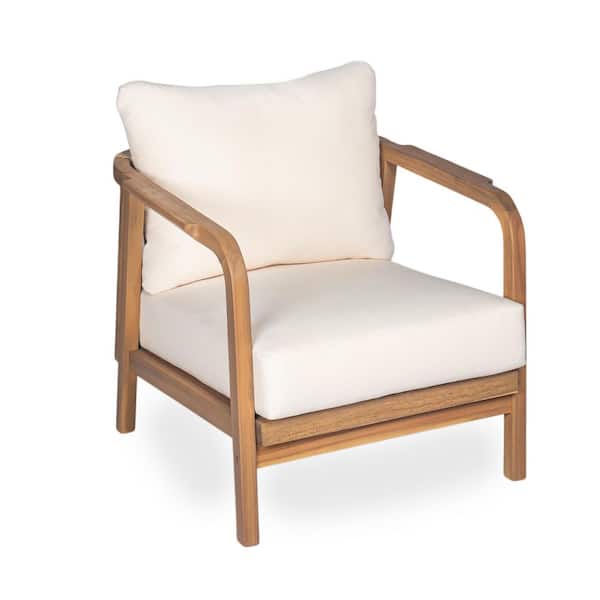 Extra Wide Solid Wood Outdoor Lounge Chair with Woven Backrest, Comfy Cushions and Curved Armrests Patio Garden, Teak