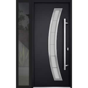 48 in. x 80 in. Left-hand/Inswing Frosted Glass Black Enamel Steel Prehung Front Door with Hardware