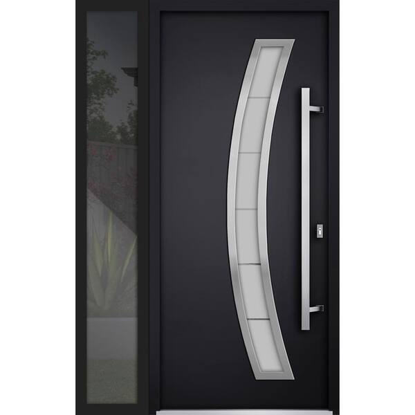 VDOMDOORS 48 in. x 80 in. Left-hand/Inswing Frosted Glass Black Enamel Steel Prehung Front Door with Hardware