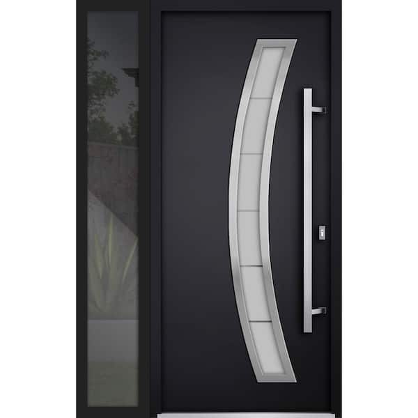VDOMDOORS 50 in. x 80 in. Left-hand/Inswing Frosted Glass Black Enamel Steel Prehung Front Door with Hardware