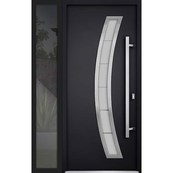 VDOMDOORS 52 in. x 80 in. Left-hand/Inswing Frosted Glass Black Enamel Steel Prehung Front Door with Hardware