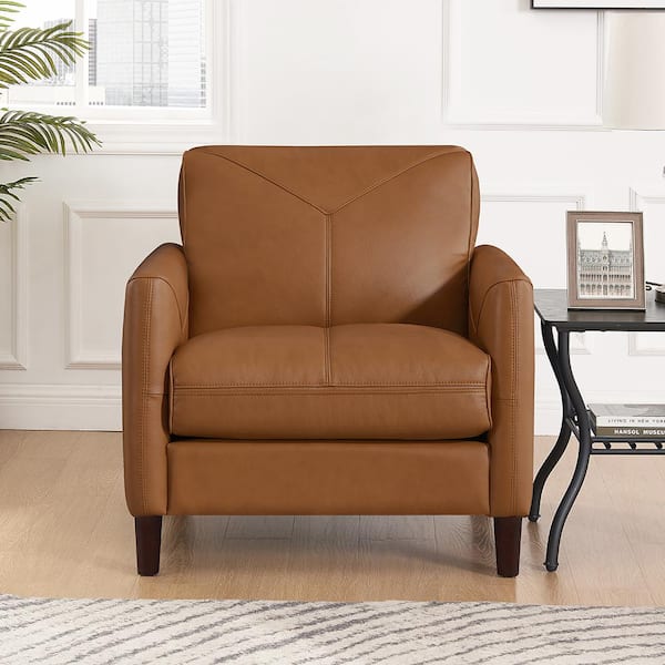 Unbranded Yorkdale Cognac Brown Top Grain Leather Arm Chair with Removable Cushion