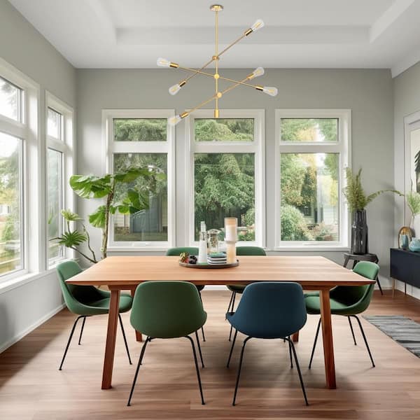 6-Light Modern Brass Gold Sputnik Chandelier, Industrial Living Room Pendant Light Fixture