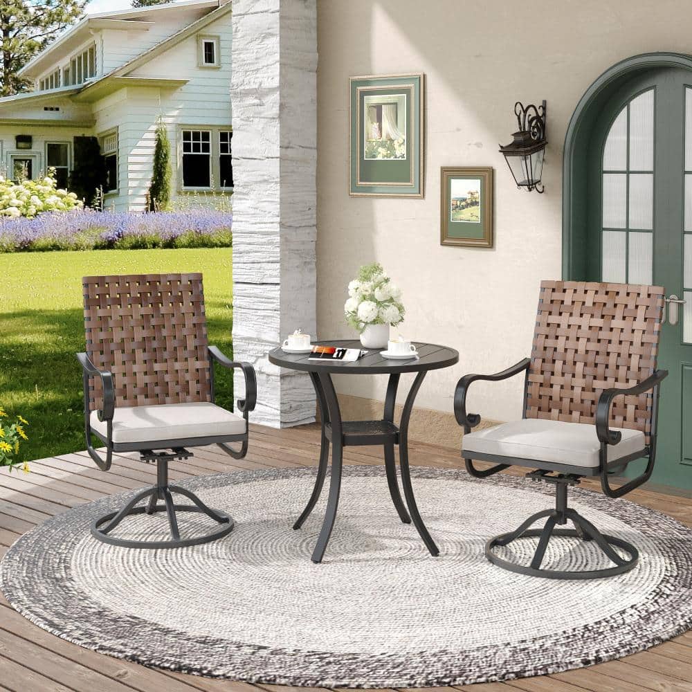 vicllax 3-Piece Metal Outdoor Patio Bistro Set with 2 Swivel Wicker ...