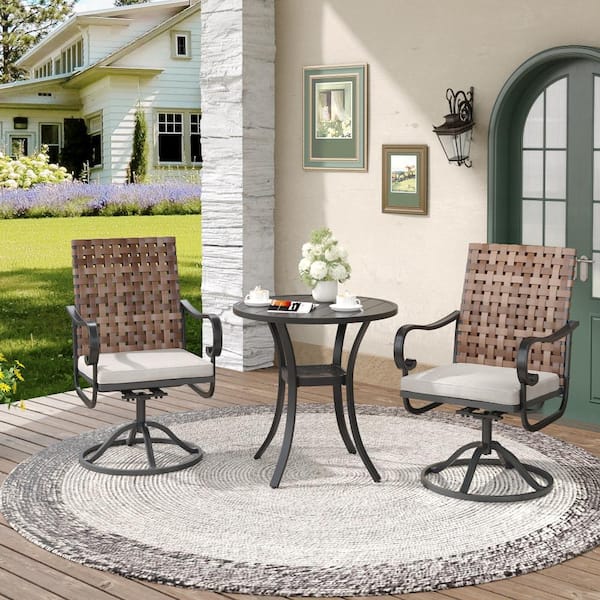 vicllax 3-Piece Metal Outdoor Patio Bistro Set with 2 Swivel Wicker ...