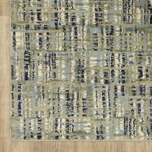 2' X 8' Green Blue Ivory Beige And Light Blue Abstract Power Loom Stain Resistant Runner Rug
