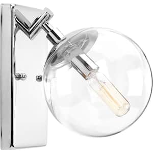 Mod Collection 1-Light Polished Chrome Clear Glass Mid-Century Modern Bath Vanity Light