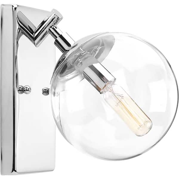 Progress Lighting Mod Collection 1-Light Polished Chrome Clear Glass Mid-Century Modern Bath Vanity Light