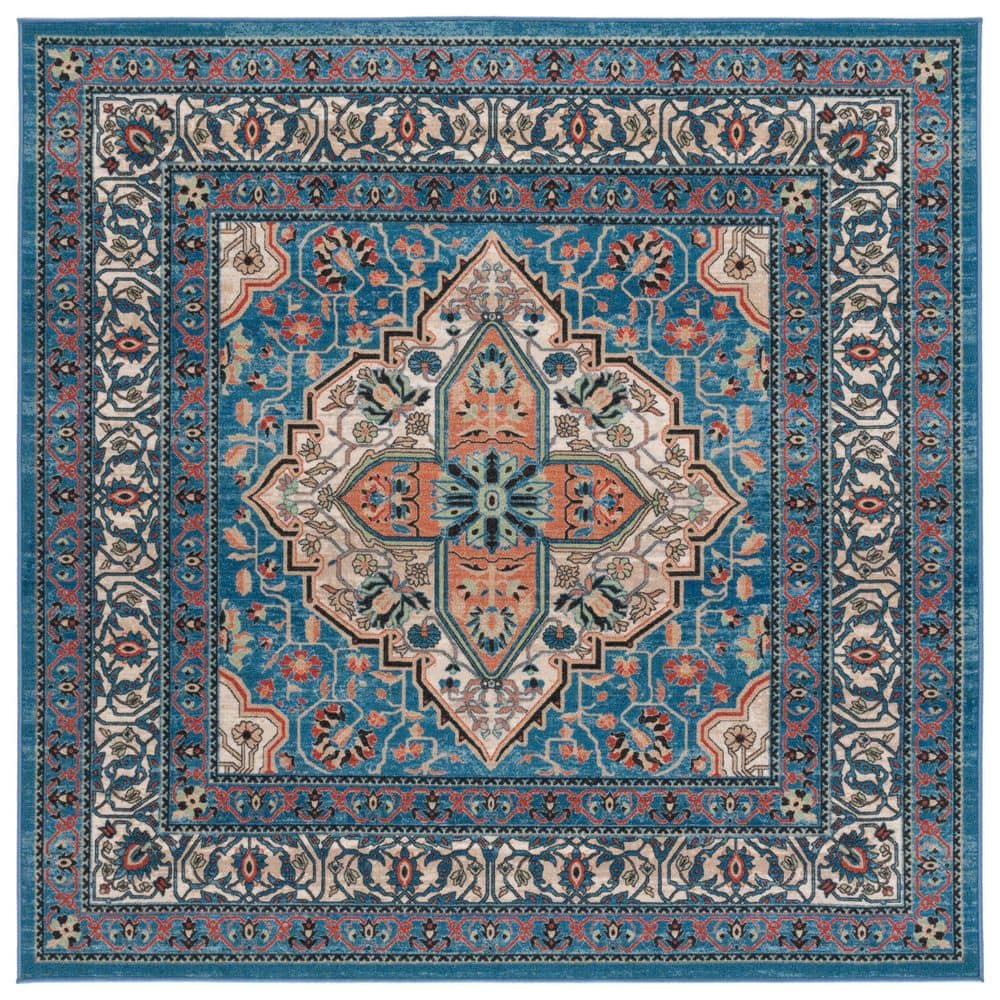 Journey Blue/Ivory 7 ft. x 7 ft. Machine Washable Medallion Ornate Square Area Rug price history on PriceWatchPro
