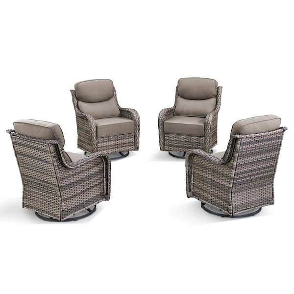 5 in. Thicken Outdoor Swivel Gray Wicker Outdoor Rocking Lounge Chair with CushionGuard Gray Cushions (Set 4-Pack)
