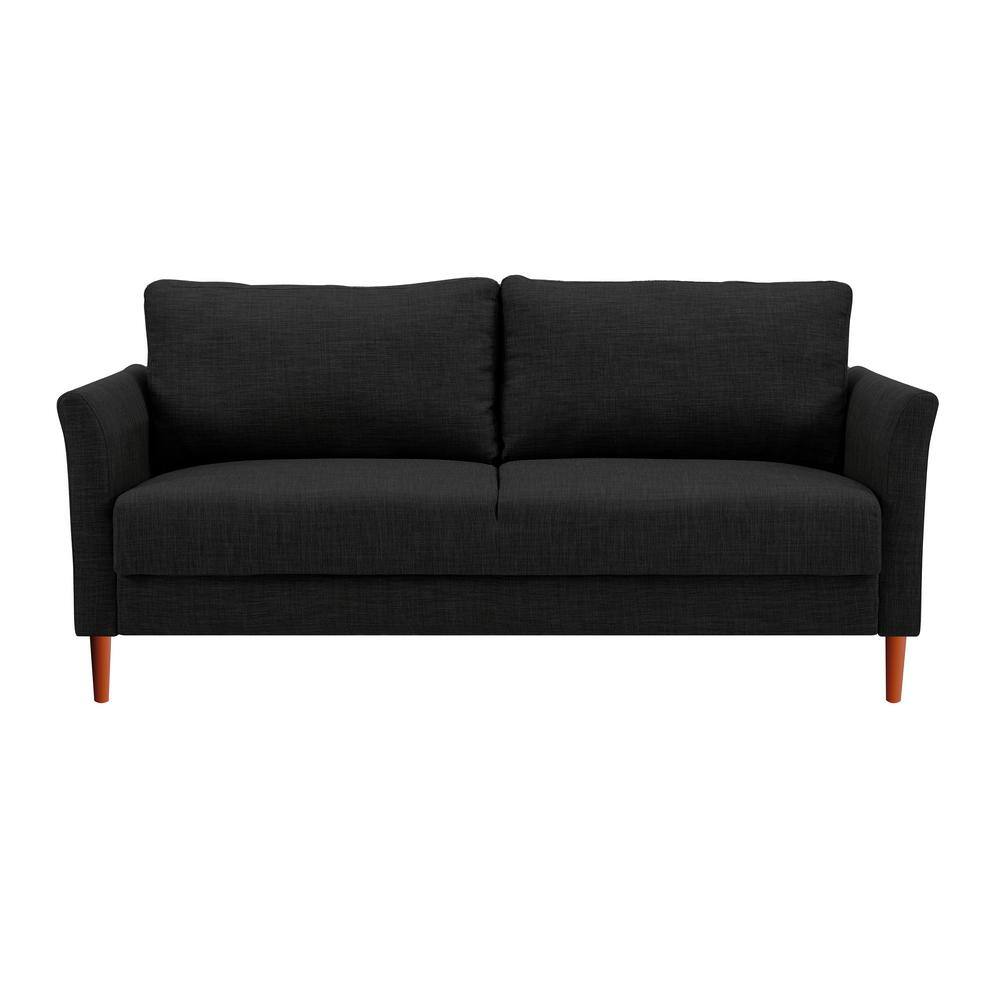 MAYKOOSH Black Living Room Sofa with Flared Arms, Linen Fabric Cushion