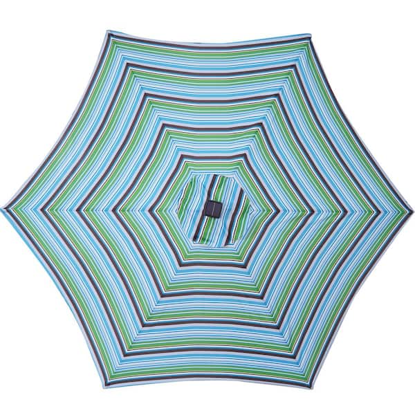 Unbranded 8.7 ft. Outdoor Market Table Patio Umbrella with Push Button Tilt and Crank in Blue Stripes with 24 LED Lights