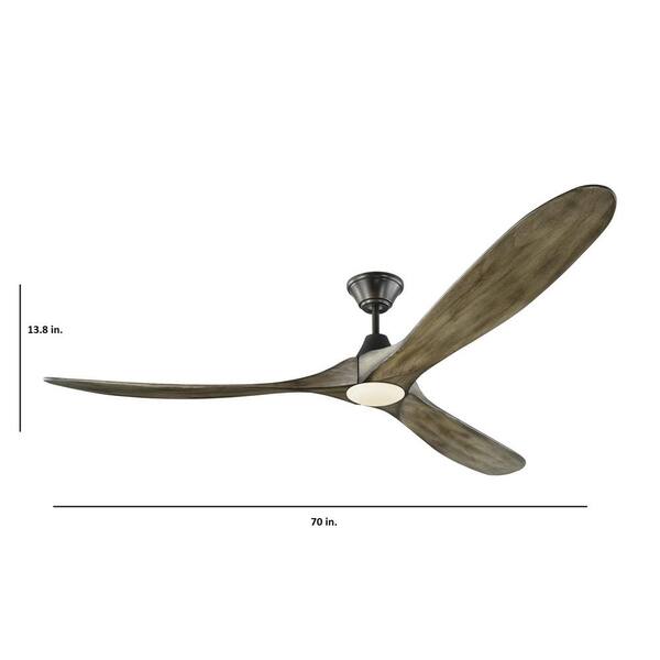 Generation Lighting - Maverick Max LED 70 in. Integrated LED Indoor/Outdoor Aged Pewter Ceiling Fan with Light Grey Weathered Oak Blades