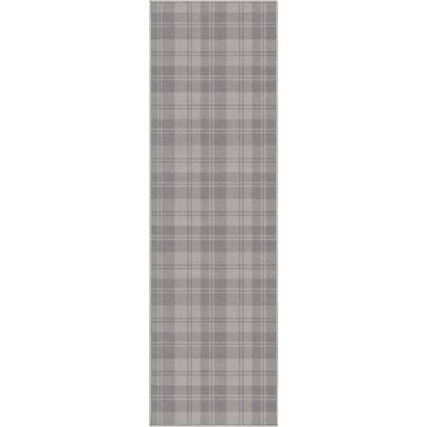 Light Grey 2 ft. 3 in. x 7 ft. 3 in. Runner Apollo Plaid Farmhouse Geometric Area Rug