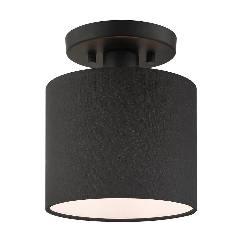 Hillcott 7 in. 1-Light Black Semi Flush Mount with Black Fabric Shade and White Fabric Inside price history on PriceWatchPro
