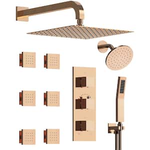 ZenithRain 12 in. and 6 in. 6-Jet High Pressure Shower System with Hand Shower, Anti-Scald Valve in Polished Rose Gold