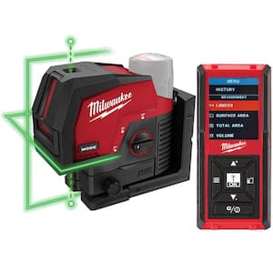 M12 12-Volt Lithium-Ion Cordless Green 125 ft. Cross Line & Plumb Points Laser Level (Tool-Only) w/ Laser Distance Meter