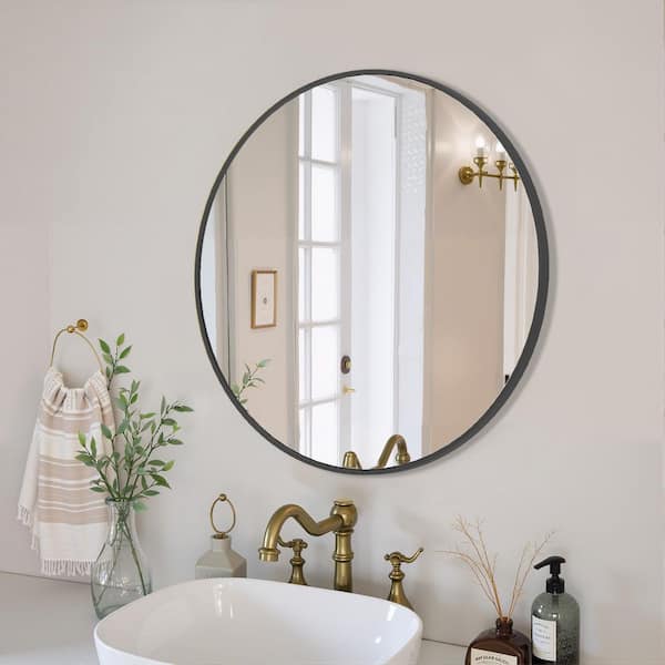 20 in. W x 20 in. H Round Framed Wall for Over Sink, Entryway, Living Room, Bathroom Vanity Mirror in Black