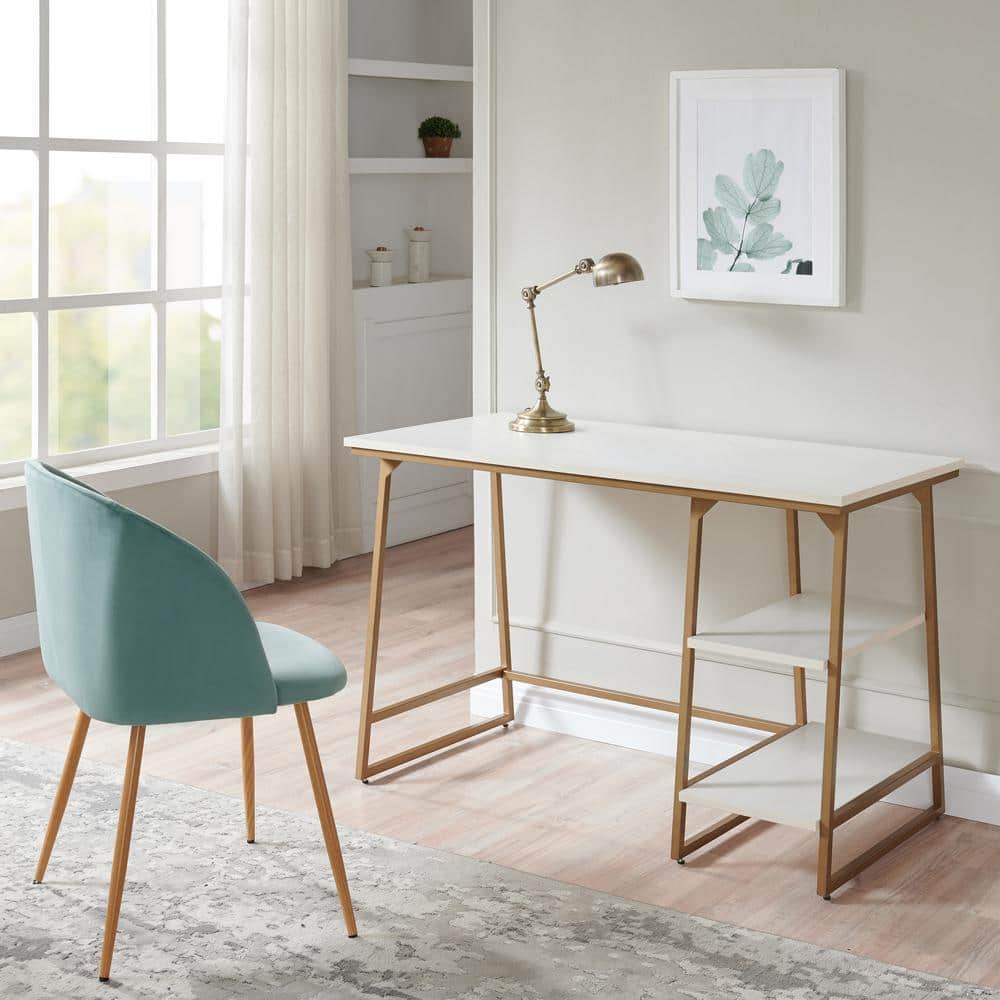 White and Gold Reversible Stepped Tier Shelf Desk