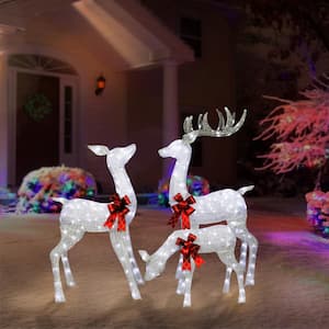 48 in. Silver Outdoor Christmas Lighted Deer Family (3-Piece)