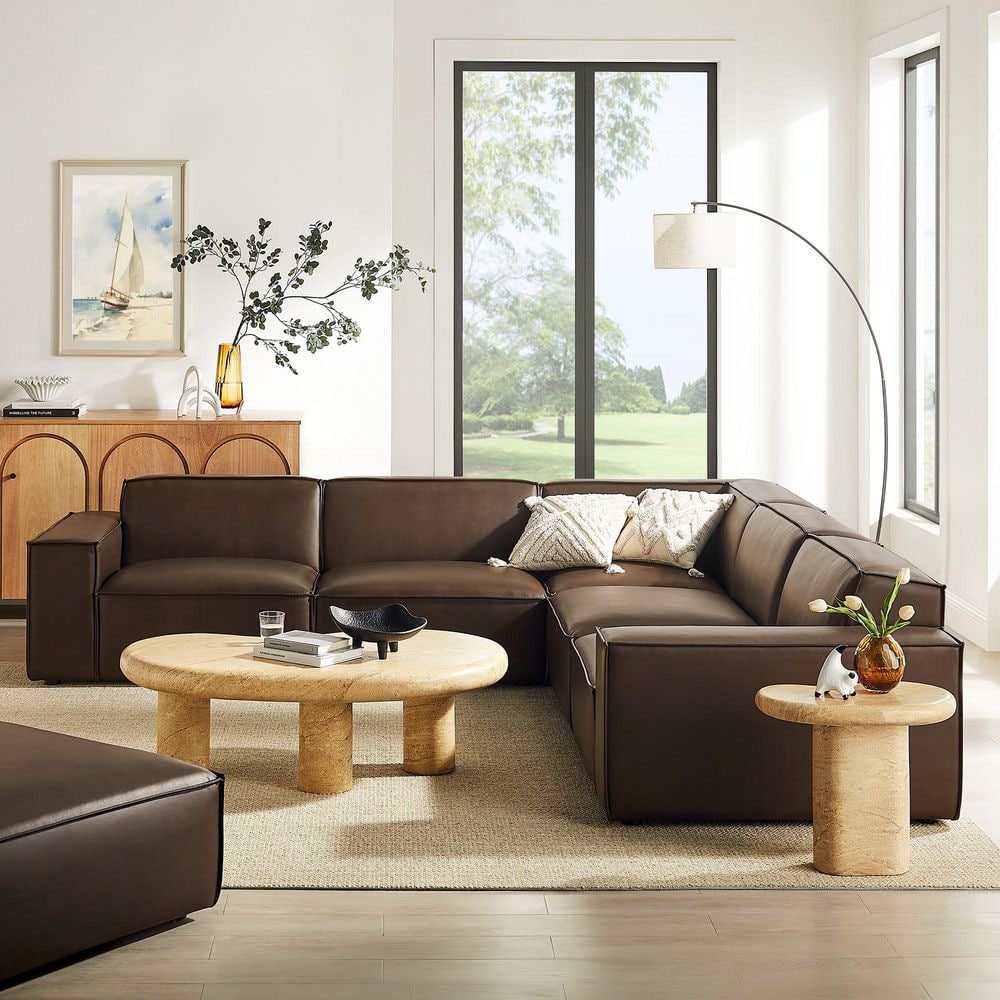 MODWAY Restore Faux Leather 5-Piece Modular L-Shaped Sofa in