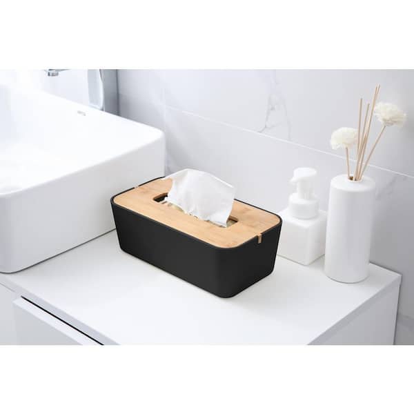 Numhew Square Linen Tissue Box Cover with Magnetic Bottom in Beige