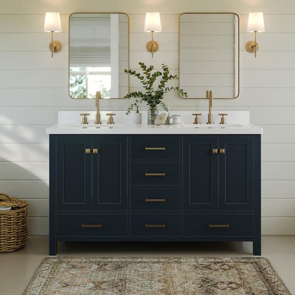 ARIEL Cambridge 37-in Midnight Blue Undermount Single Sink Bathroom Vanity  with Pure White Quartz Top in the Bathroom Vanities with Tops department at