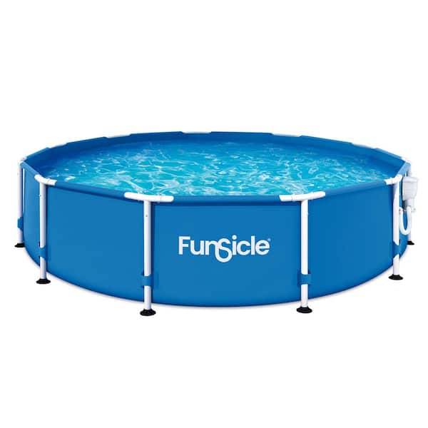 Funsicle 12 ft. Round 30 in. Deep Metal Frame Above Ground Swimming Pool with Pump, Blue