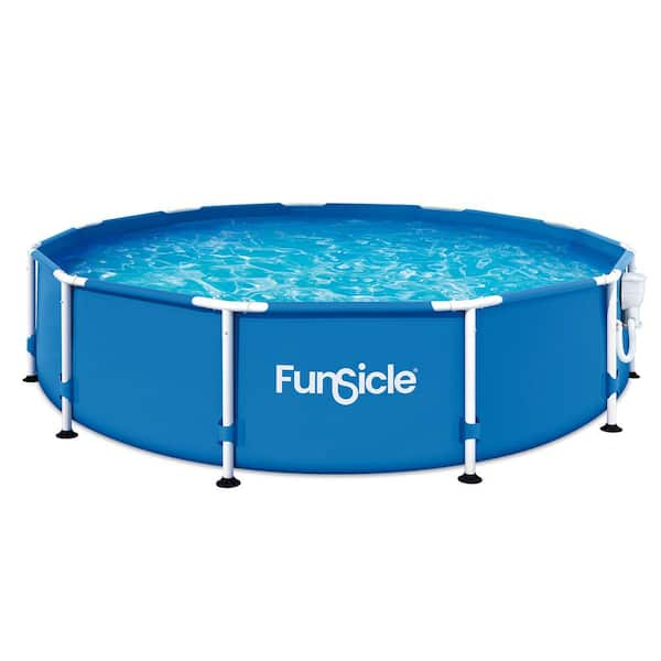 12 ft. Round 30 in. Deep Metal Frame Above Ground Swimming Pool with Pump, Blue