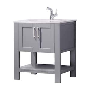 30 in. W x 21.96 in D. x 33.85 in. H Bath Vanity in Gray with White Marble Top