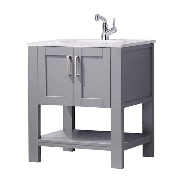 Maincraft 30 in. W x 21.96 in D. x 33.85 in. H Bath Vanity in Gray with White Marble Top