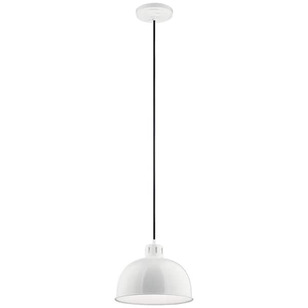 KICHLER Zailey 11.5 in. 1-Light White Contemporary Shaded Kitchen Dome Pendant Hanging Light with Metal Shade