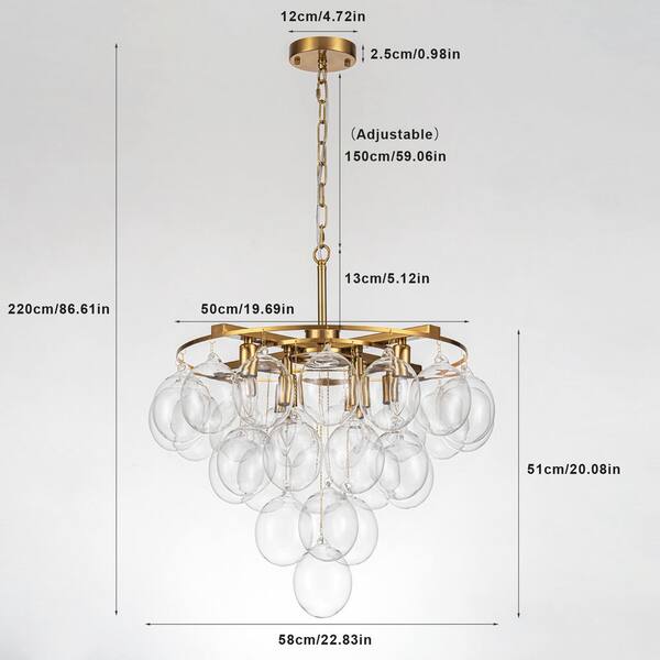 TinHon Modern 8-Light Gold Bubble Glass Chandelier with E12