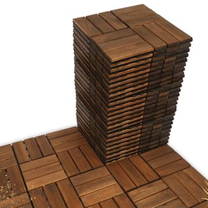 12 in. x 12 in. Interlocking Deck Tiles Checker Pattern Square Acacia Wood Outdoor Flooring in Brown (30-Pack)