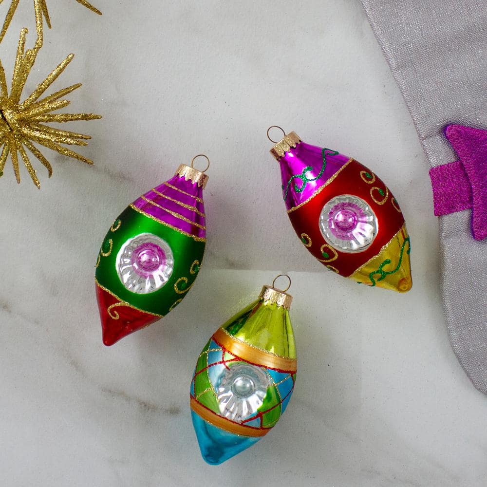 Retro Multi-Color Glass Finial Christmas Ornament Set