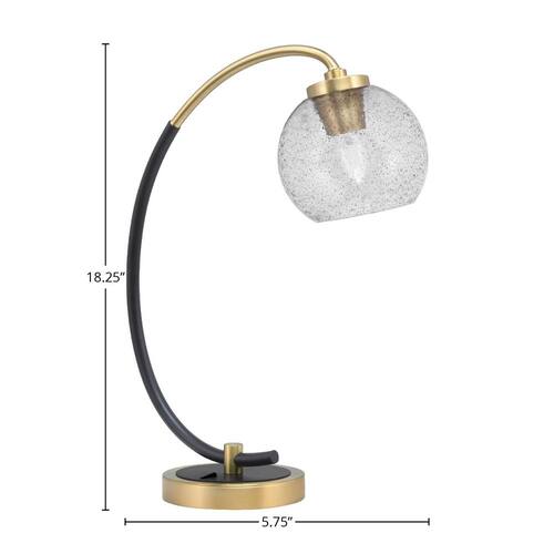 Delgado 18.25 in. Matte Black and New Age Brass Accent Desk Lamp with Smoke Bubble Glass Shade Desk Lamps