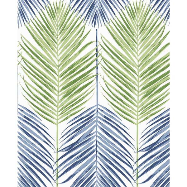 NextWall Coastal Blue And Fern Green Two Toned Palm Vinyl Peel And ...