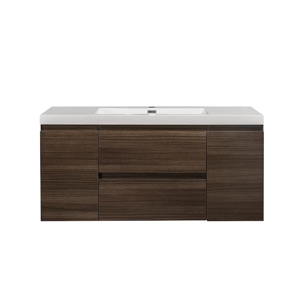FORCLOVER 47.2 in. W x 19.7 in. D x 22.5 in. H Bath Vanity in Grey Oak with White Faux Marble Top