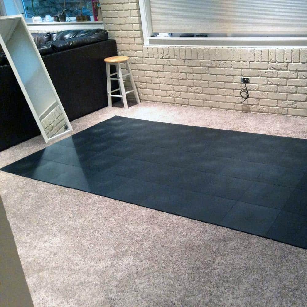 StayLock Black PVC Interlocking Waterproof Floor Tiles, 12x12 inches
